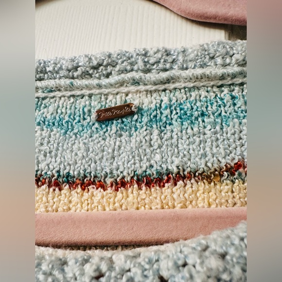 Free People Saturn Pastel Striped Knit Poncho Shrug Sweater S M L - Picture 11 of 16